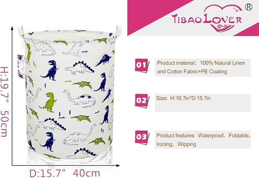Dinosaur Laundry Basket Baby Laundry Hamper Cute Kids Hamper Toy Storage Bin Handles for Boys and Girls Dinosaur Room Decor (Polychrome Dinosaurs)