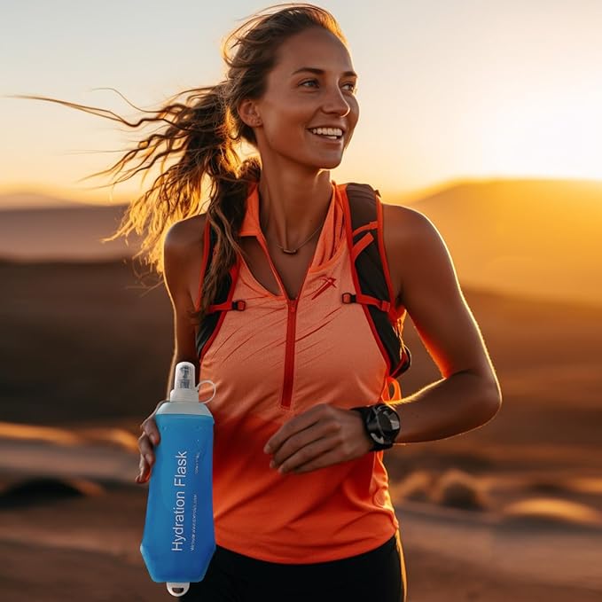 500ml Soft Flask, TPU Collapsible Soft Water Bottle for Hydration Pack, Running Vest, Folding Water Bottle for Hiking Cycling Climbing-2Pcs, Blue