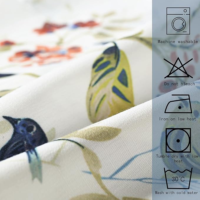 Leeva Short Curtains for Windows, Rod Pocket Vintage Birds Short Window Curtains and Drapes for Living Room, 52 x 12, Blue, One Panel