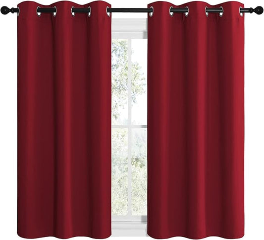 NICETOWN Christmas Short Blackout Curtains for Small Kitchen Window, Thermal Insulated Solid Grommet Blackout Curtains/Drapes for Living Room (1 Pair, 42 by 50 inches, Burgundy Red)