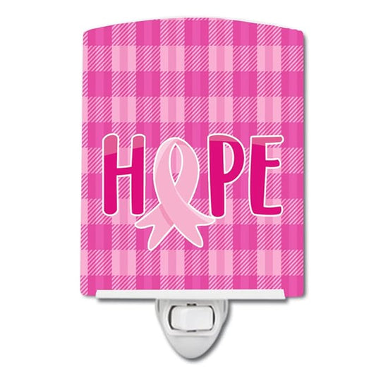 Caroline's Treasures BB6981CNL Breast Cancer Awareness Ribbon Hope Ceramic Night Light Compact, UL-Certified, Ideal for Bedroom, Bathroom, Nursery, Hallway, Kitchen, 6x4x3, Multicolor