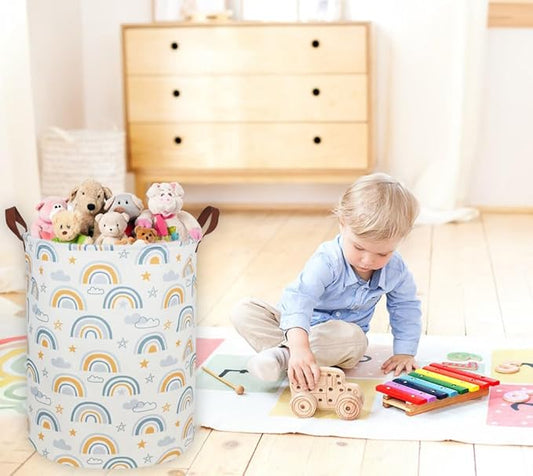 Kids Laundry Hamper,Rainbow Laundry Basket Collapsible Girls Storage Baskets for Home Decor,Office,Toy Organizer,(Bule Rainbow)