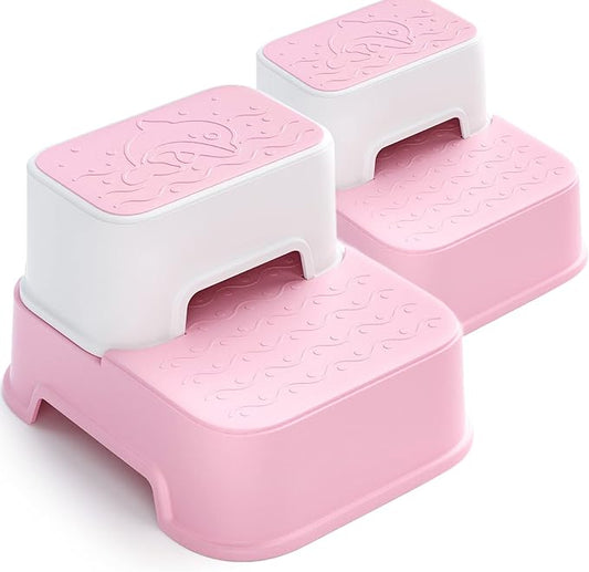 Toddler Step Stool for Bathroom,Kids Step Stool for Potty Training,Toilet Stool, Slip Resistant (Pink, 2 Packs)