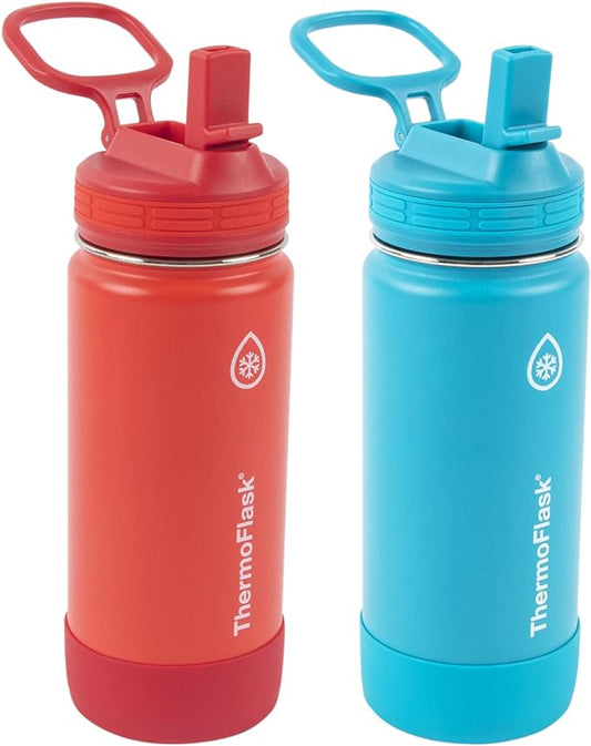 ThermoFlask 16 oz Double Wall Vacuum Insulated Stainless Steel 2-Pack of Water Bottles, Red/Blue