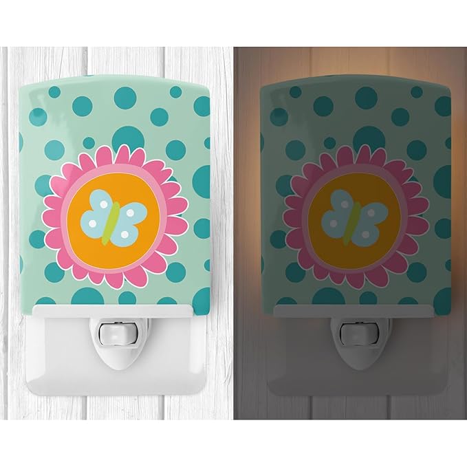 Caroline's Treasures BB9113CNL Butterfly in Polkadots Ceramic Night Light Compact, UL-Certified, Ideal for Bedroom, Bathroom, Nursery, Hallway, Kitchen, 6x4x3, Multicolor