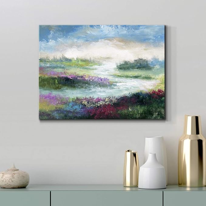 Renditions Gallery Canvas Flowers Wall Art Modern Decorations Paintings Colorful Floral Meadow Glam Nature Abstract Wall Hanging Artwork Prints for Bedroom Office Kitchen - 12"x18" LT33