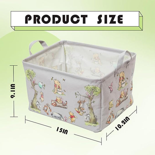 Winnie Storage Nursery Basket, Large Square Canvas Laundry Hamper With A Waterproof PE Coating, Foldable, Bathroom and Bedroom Set, Clothes ,Toys Bin, Baby Nursery Hamper Decor(Grey)
