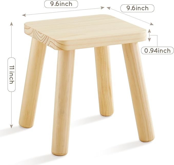 Beright Wooden Step Stool for Kids, Children's Stool fit with Sensory Table, Sturdy Sitting Stool with Assembled Four-Legged, for Children, Toddler, Square, 1 Pack