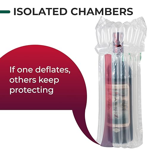 IDL Packaging Inflated Wine Bags for Travel, Pack of 1 - Reusable Air Column Bags for up to 750 ml Bottles - Wine Bottle Protector for Packing, Travel and Shipping - Glass Cushioning
