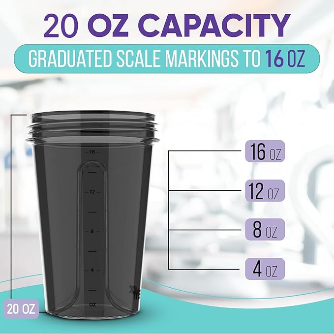 '-6 PACK- 20 OZ Protein Shaker Bottles for Protein Mixes, Shaker Cups for Protein Shakes, Small Shaker Bottle Pack, Shaker Cup, Shakers for protein Shakes (20 OZ - 6 PACK BLACK)