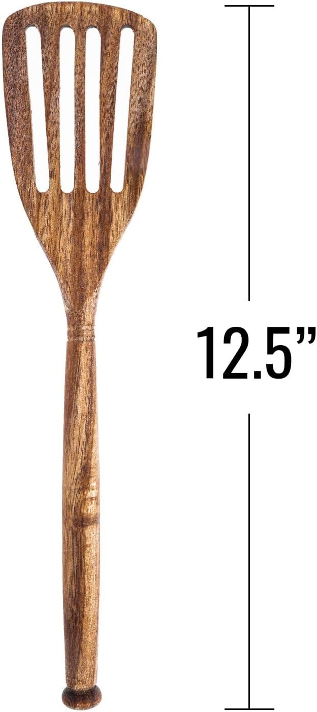 Labrea Life and Home 1pc Solid Acacia Wooden Slotted Spatula Spurtle Kitchen Utensils Cooking Baking Home Essentials 12.5 Inch