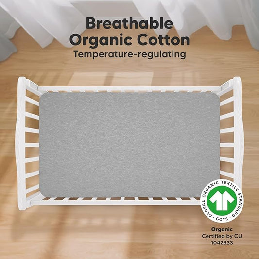 2-Pack Organic Crib Sheets for Boys, Girls - Jersey Fitted Crib Sheet, Baby Crib Sheets Neutral, Crib Mattress Sheet, Cotton Crib Sheets, Breathable Crib Sheet, Baby Mattress Sheets (Storm)
