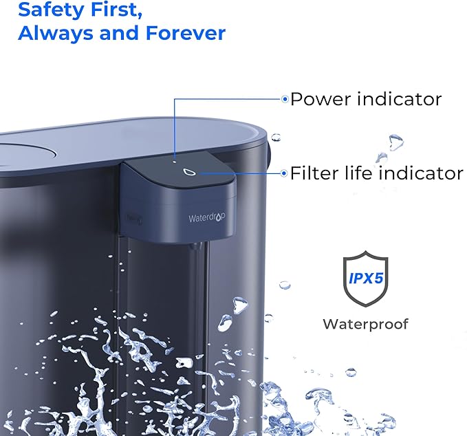 Waterdrop Compact Electric Water Filter Pitcher, Dispenser, 200-Gallon Water Filter for Fridge, NSF/ANSI 42&53&401, Reduce PFAS, Lead, Chlorine, 14-Cup, Blue, with 1 Filter, ๐๐จ๐๐ฌ ๐ง๐จ๐ญ Lower TDS
