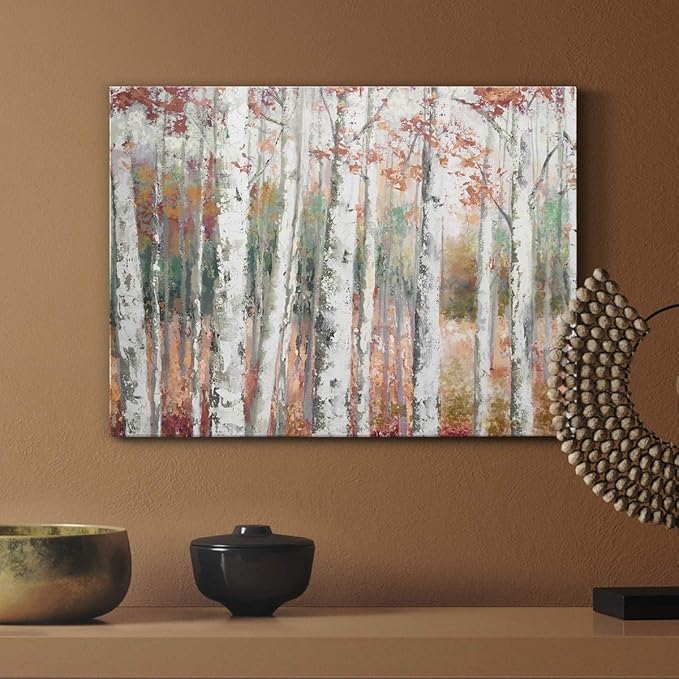 Renditions Gallery Canvas Nature Wall Art Modern Paintings Decorations Autumn Birch Forest Rustic Abstract Vibrant Foliage Wall Hanging Artwork for Bedroom Office Kitchen - 12"x18" LT33