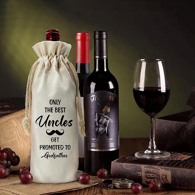 ZHANTUONE,Only the Best Uncles Promoted to Godfather,Father's Day Gifts,Funny party Wine Bags,Drawstring Polyester Cotton Cloth Wine Bag,Gift for Godfather Godparents Baptism Gift