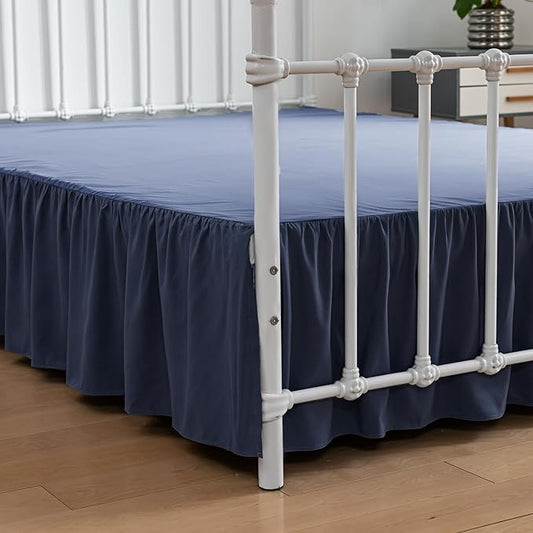 Bed Skirt Full Size Ruffled Bed Skirts with Split Corners, 12 Inch Drop Dust Ruffle Bed Skirt with Platform, Blue
