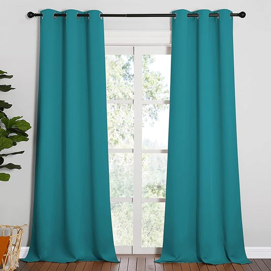 NICETOWN Room Darkening Curtains 90 inch Length 2 Panels, Thermal Insulated Grommet Blackout Curtains for Modern Casual Elegant Bedroom Kids Room Theme Decoration (Peacock Teal, 2 Pieces, W42)