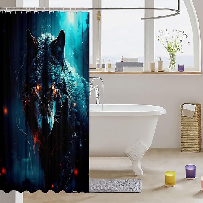 Feelyou Wolf Bath Curtain Wolves Howling Shower Curtain for Boys Girls Frighting woles Bathroom Shower Curtain Set Animal Wolves Kids Bathroom Accessories 72"x84"