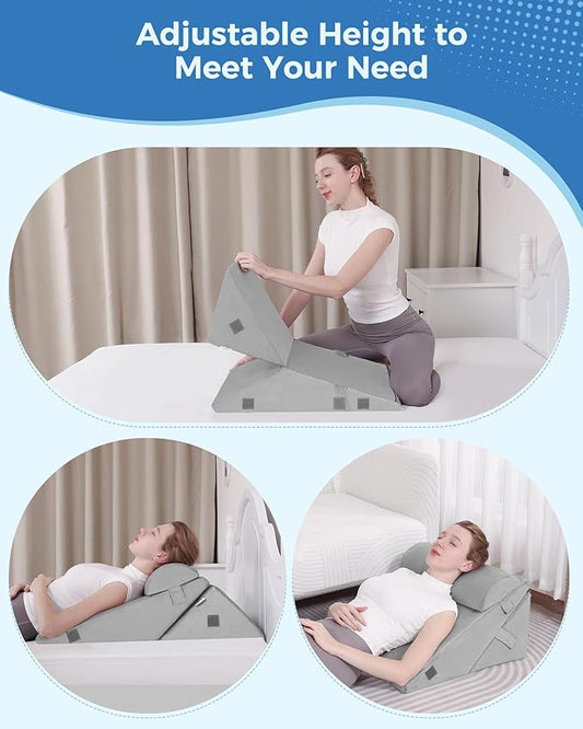 3Pcs Orthopedic Bed Wedge Pillow Set,Memory Foam Wedge Pillow Post Surgery for Back, Leg and Knee Support, Adjustable 9&12 Inch Folding Triangle Pillow for Sleeping, Acid Reflux