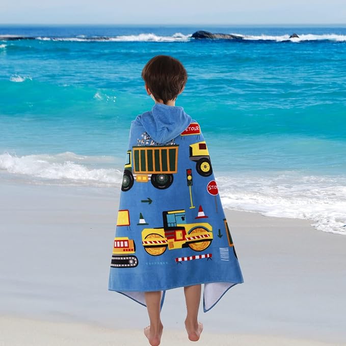 Kids Beach Towel with Hood, 30"x50" Oversized Boys Girls Wearable Towel Wrap Premium Cotton Bathrobe