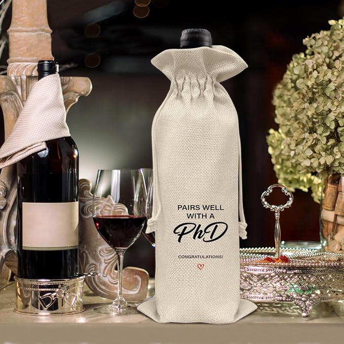 HOIJAUMAI Phd Graduation Gifts Doctorate Degree Graduation Wine Bag Pairs Well with a Phd Wine Gift Bags for Men Women
