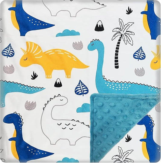 Baby Blanket for Boys Girls (DinosaursPrinted, 30"x40") with Double Layer Dotted Backing Soft Plush Minky Blanket for Toddlers Newborn