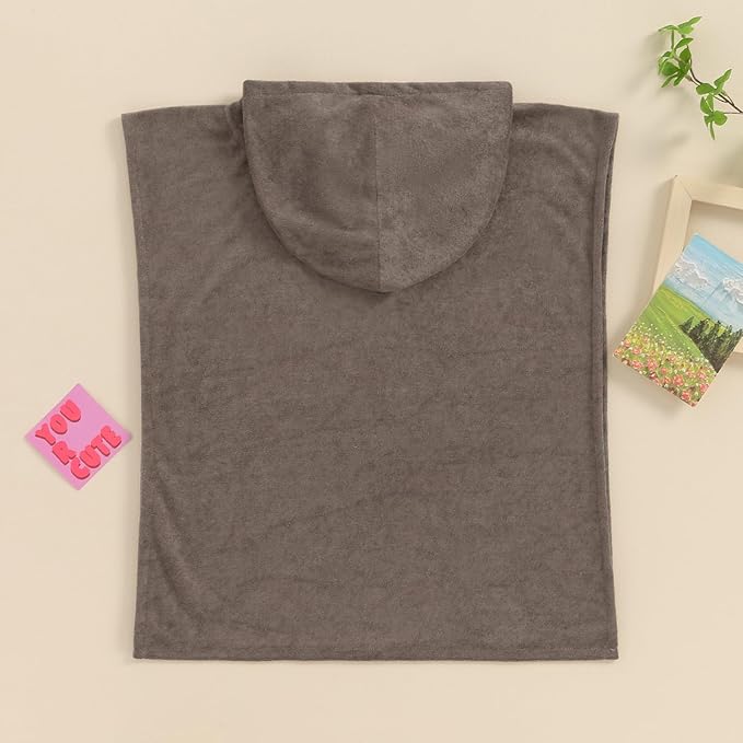 Toddler Beach Towel with Hood Kids Waffle Swim Cover Up Bath Towel Surf Poncho Boys Girls Hooded Beach Towel (B Brown, 6-12 Months)