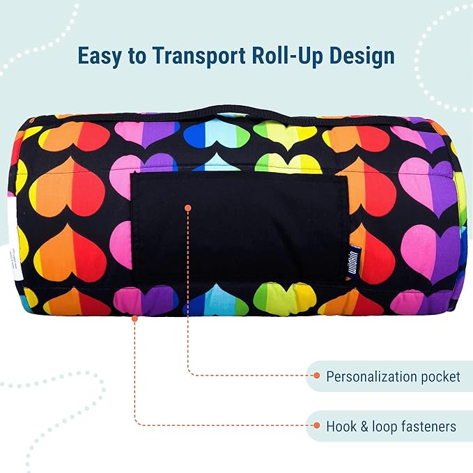 Wildkin Original Nap Mat with Reusable Pillow for Boys & Girls, Ideal for Sleepovers, Equipped with Hook & Loop Fastener, Made from Cotton Blend Materials - Nap Mat for Kids