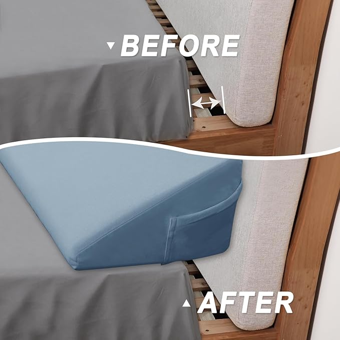 WdFour Bed Wedge pillow, close off Headboard, wall and Mattress Gap. incline, slanted sweat-proof pillow for neck and back pain relief anti-snoring for comfortable sleeping.(Smoky blue,39Wx10Dx6H)