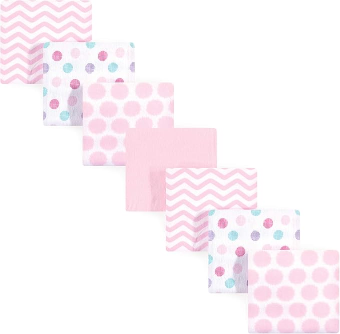 Luvable Friends Unisex Baby Cotton Flannel Receiving Blankets, Pink Dots 7-Pack, One Size