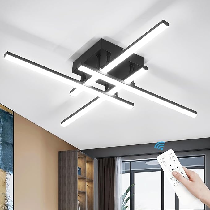 CANEOE Modern Ceiling Light Fixture Sputnik Dimmable Ceiling Light with Remote Control Black Flush Mount Chandelier Ceiling Lamp for Bedroom Living Room Kitchen Led Light Fixtures Ceiling Mount
