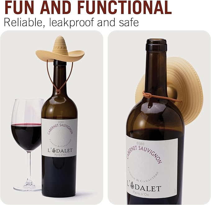 Monkey Business Elcorko Silicone Wine Stopper, Bottle Stopper with Sombrero Design, Wine Accessories, Keeps Wine Fresh, Wine Gifts
