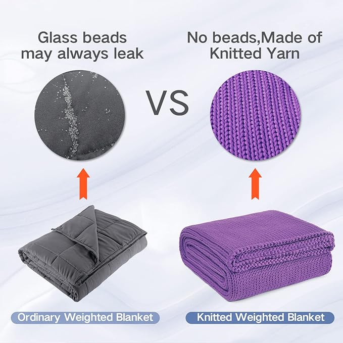 Knitted Weighted Blanket(Purple 50"x60" 7lbs),Home Décor Cooling Throw Blanket for Hot Sleepers,Hand Made Chunky Knit Heavy Blanket Use on Twin Size Bed