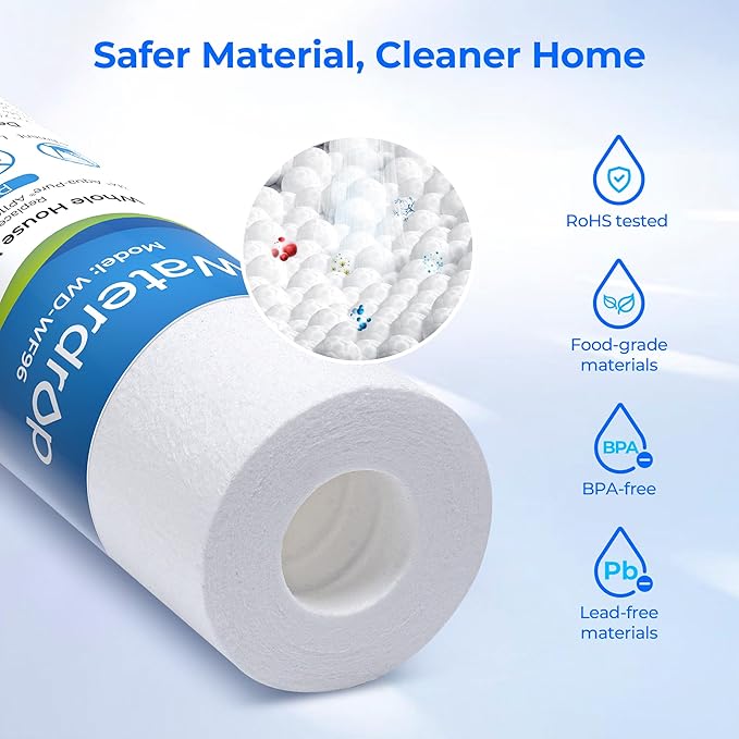 Watedrop 5 Micron Water Filter 10" x 2.5" Whole House Water Filter Replacement Cartridge, Sediment Water Filter Replacement for Any 10 inch RO Unit, Aqua-Pure® AP110, Culligan® P5, WHKF-GD05, 4 Pack
