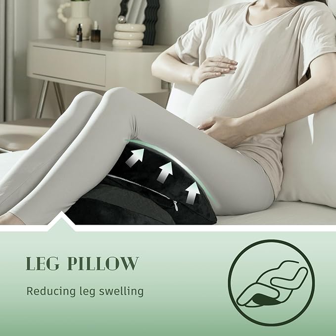 DOWNCOOL Pregnancy Pillow, Black Maternity Pillow for Pregnant Women, Pregnancy Pillows for Sleeping with Removable Cover,Support for Back, Belly, Legs