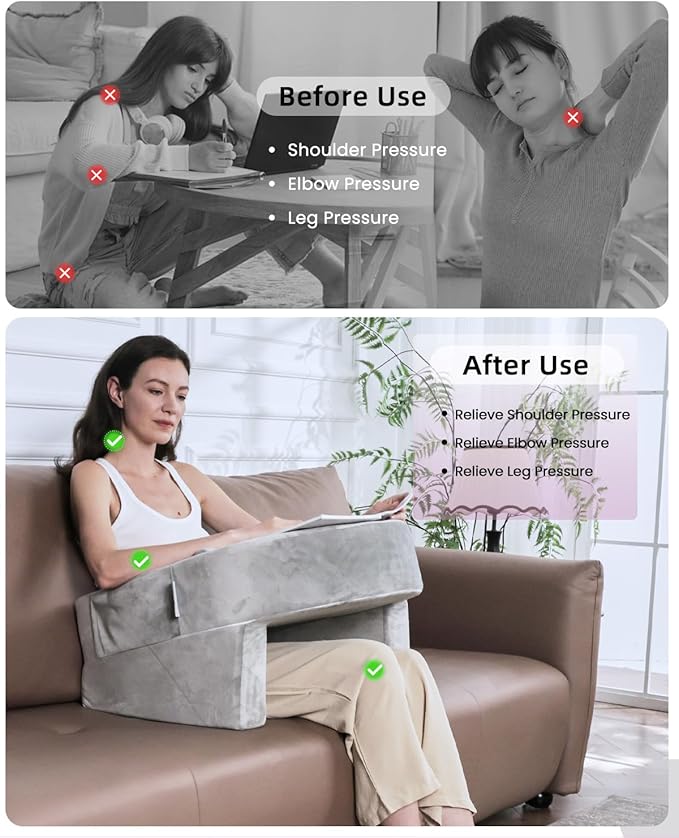 Weighted Idea Reading Pillow for Gaming, Meduim Gaming Pillow for Adult,Table Pillow with 2 Side Pockets for Gaming, Reading, Working Sitting in Bed Floor Sofa (Grey)