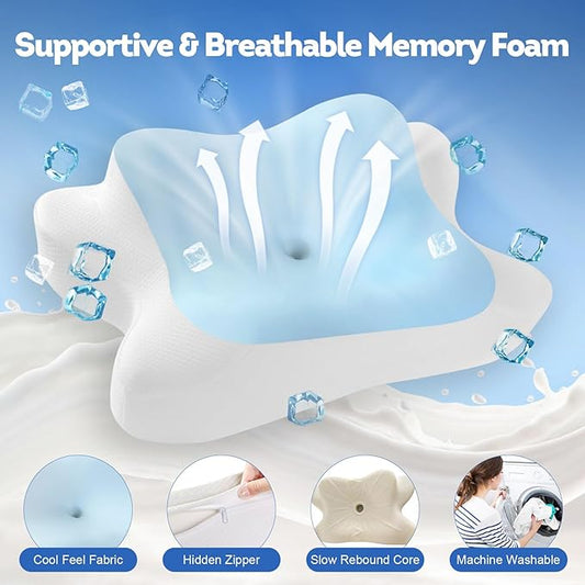 Cervical Neck Pillow, Side Sleeper Pillow for Neck Shoulder Pain Relief, Contour Memory Foam Cooling Pillow for Back Stomach Sleepers, Ergonomic Orthopedic Pillow