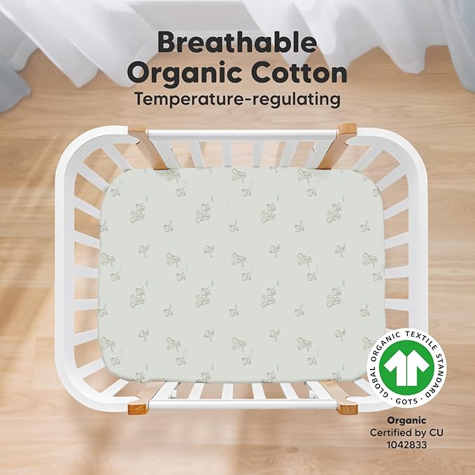 2-Pack Mini Crib Sheets Fitted, Pack and Play Sheets - Organic Cotton Pack N Play Sheets for Pack and Play Mattress, Playard Baby Crib Sheets, Jersey Crib Sheets Neutral for Boys, Girls (Elly)