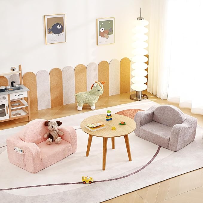 Tiita Kids Sofa, 2-in-1 Kids Sofa Chair, Convertible Chirldren Couch to Lounger, Flip Out Kids Sofa Chair, Toddler Armrest Chair Bed, Folding Kids Play Sofa for Girl or Boy, Grey