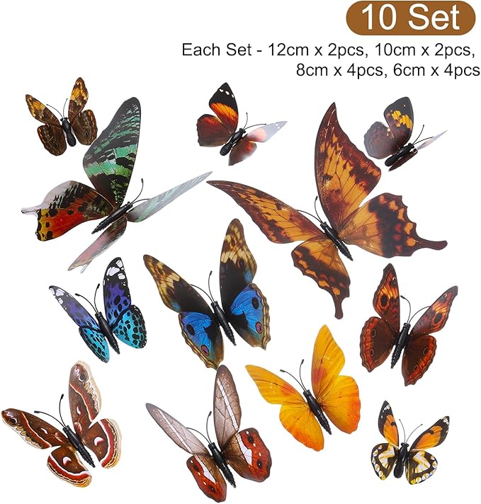 uxcell 120Pcs 3D Beautiful Butterfly Removable DIY Wall Stickers for Bedroom Living Room TV Background Decorations, Brown
