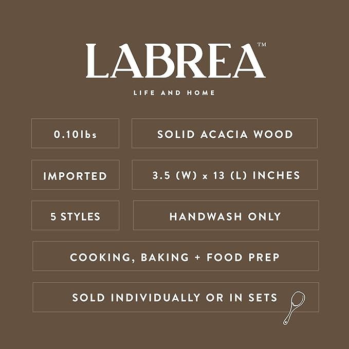 Labrea Life and Home 1pc Solid Acacia Wooden Slotted Spatula Spurtle Kitchen Utensils Cooking Baking Home Essentials 12.5 Inch