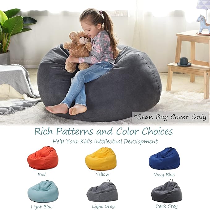 YuppieLife Stuffed Animals Bean Bag Chair Cover Candy-Colored Bean Bag(Just Cover, No Filling)/Large Stuff 'n Sit Organization/Toy Storage Bag/Kids Toys Organizer(27'',Dark Grey)