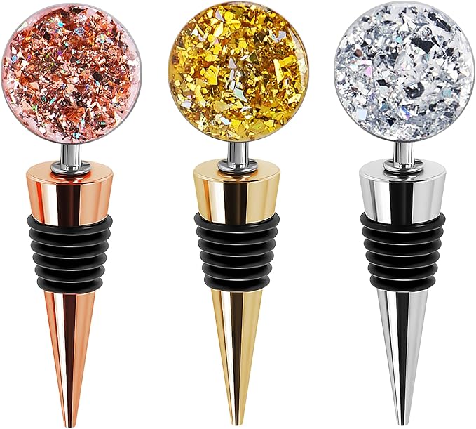 LIZIMANDU Wine Bottle Stoppers,Stainless Steel Wine Stoppers For Gifts, Bar, Holiday Party, Wedding(3-Bling)