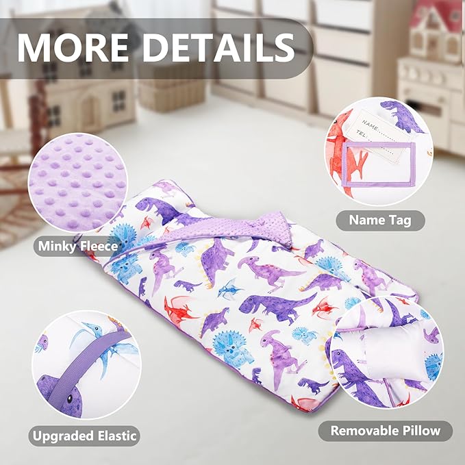 Nap Mat- Toddler Nap Mat with Pillow & Fleece Blanket- 55''*35''*3'' Nap Mat for Toddlers- Nap Mats for Preschool, Daycare