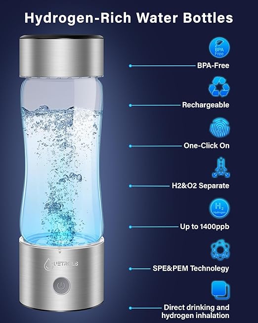 Hydrogen Water Bottle, 2024 Hydrogen Water Bottle Generator with SPE PEM Technology Water Ionizer, Hydrogen Water Machine Improve Water in 3 Minutes for Home, Office, Travel, Daily Drinking(Silver)