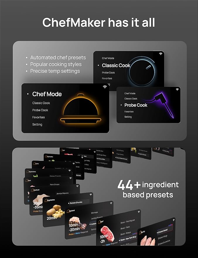 Dreo ChefMaker Combi Fryer, Cook like a pro with just the press of a button, Smart Air Fryer Cooker with Cook probe, Water Atomizer, 3 professional cooking modes, 6 QT