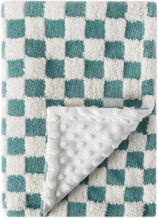 Soft Checkered Baby Blankets for Unisex Girls or Boys Breathable Gender Neutral Nursery Double Layer Blankets with Dotted Backing for Newborn Toddlers (30” X 40”)