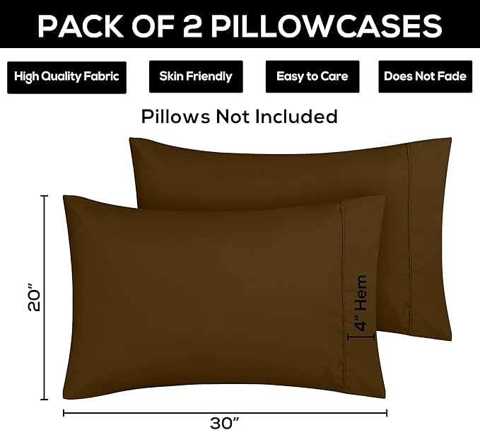 Utopia Bedding Standard Pillow Cases - 2 Pack - Envelope Closure - Soft Brushed Microfiber Fabric - Shrinkage and Fade Resistant Pillow Covers 20 X 26 Inches (Standard, Mocha)