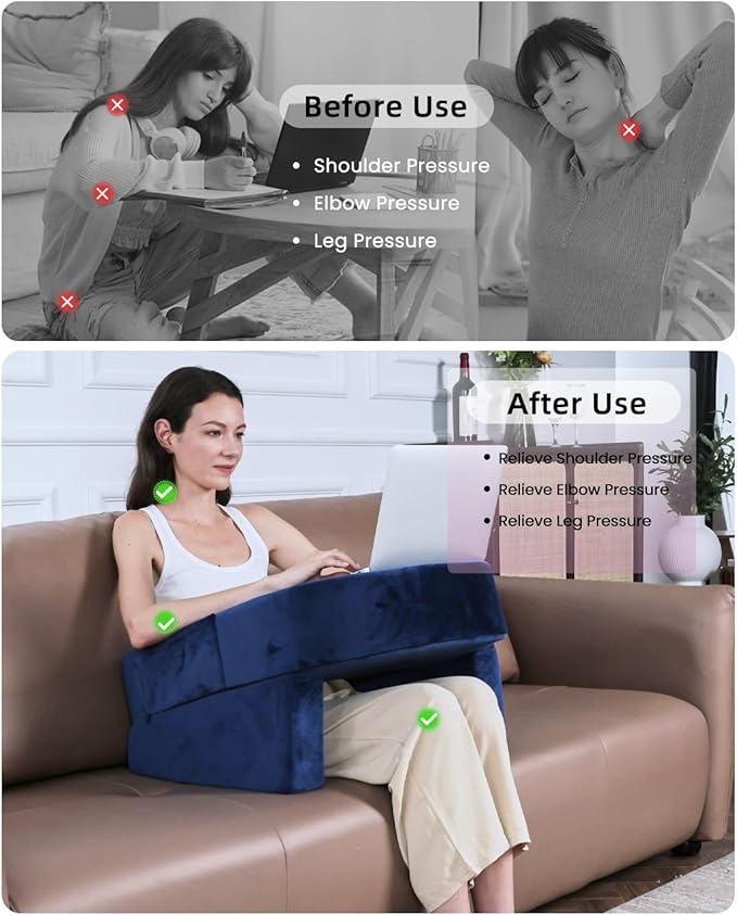 Weighted Idea Reading Pillow for Gaming, Meduim Gaming Pillow for Adult,Table Pillow with 2 Side Pockets for Gaming, Reading, Working Sitting in Bed Floor Sofa (Blue)