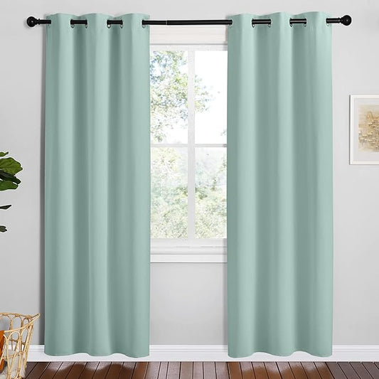 NICETOWN Aqua Blue Room Darkening Curtains for Kitchen, Set of 2, 42 inches Wide by 78 inches Long, Window Treatment Thermal Insulated Solid Grommet Room Darkening Curtains/Drapes for Bedroom
